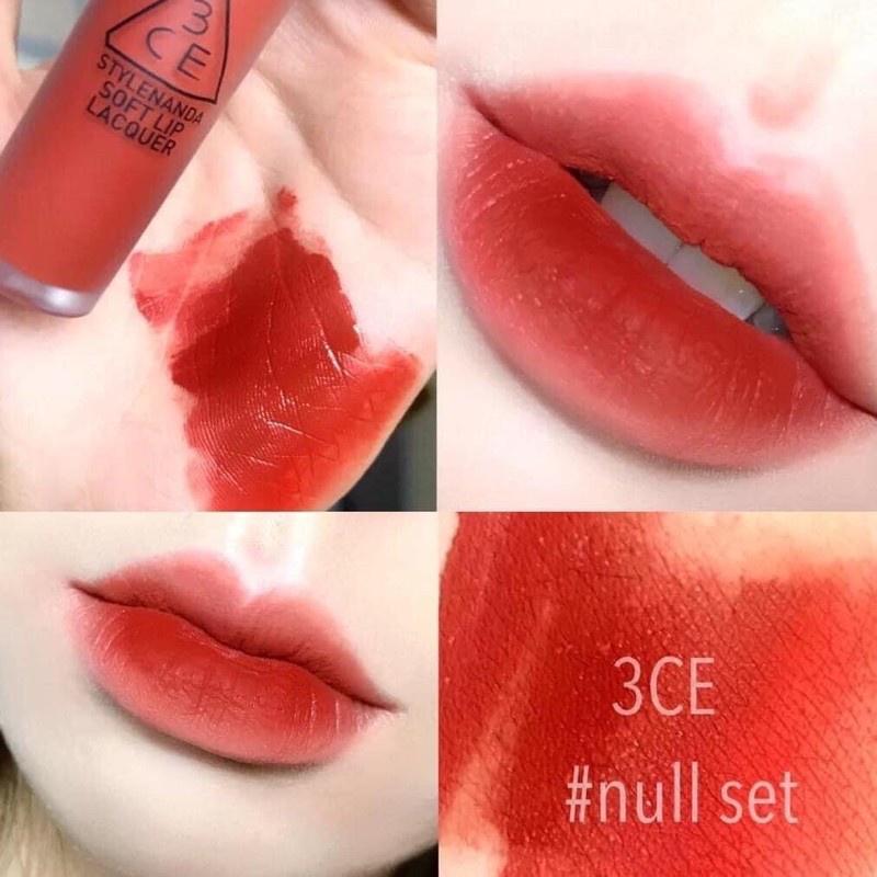 Son kem 3CE Soft Lip Lacquer màu Null Set (đỏ gạch)